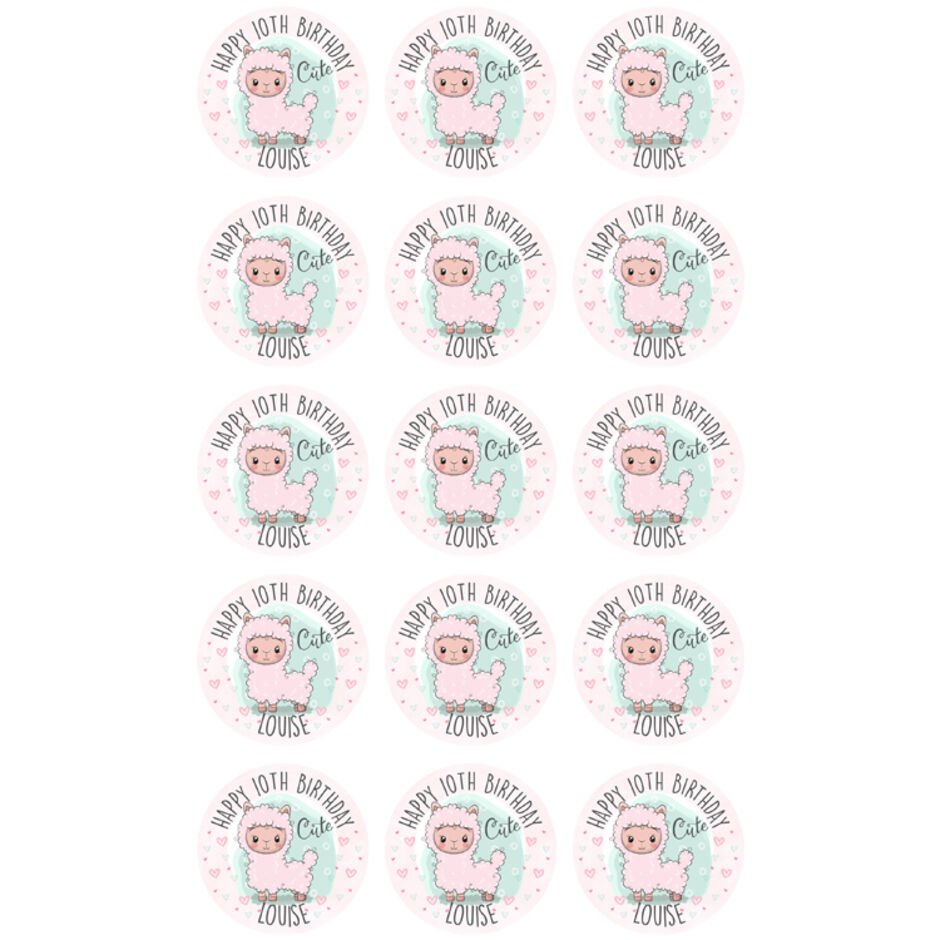 Llama-Personalised-Round-Edible-Cup-Cake-Toppers