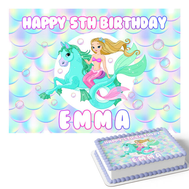 Mermaid on a Sea Horse (Rectangle Cake Topper)