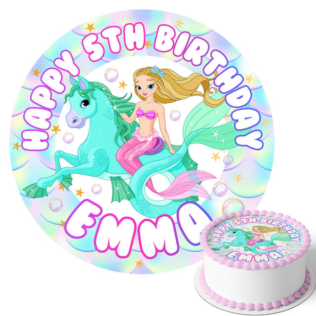 Mermaid on a Sea Horse (Round Cake Topper)