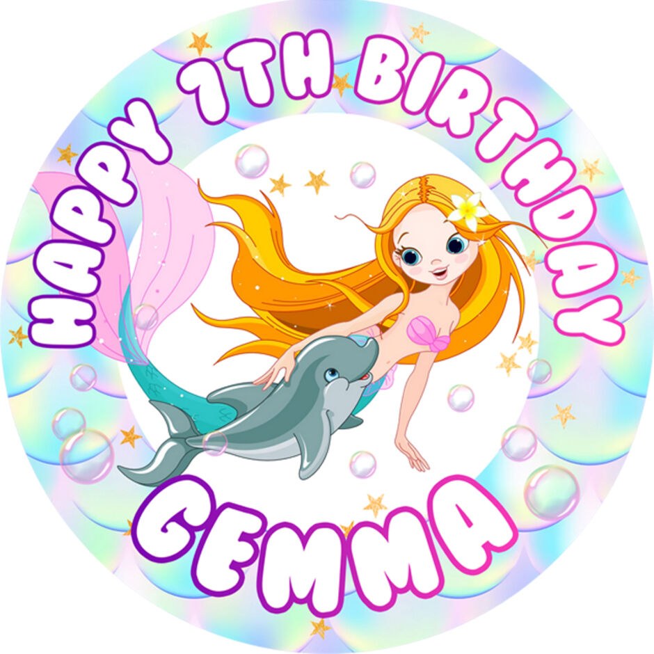 Mermaid-Personalised-Round-Edible-Cake-Topper