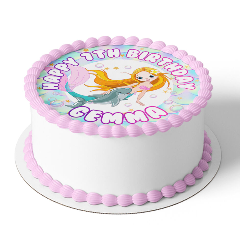 Mermaid-Personalised-Round-Edible-Cake-Topper-Cake-View