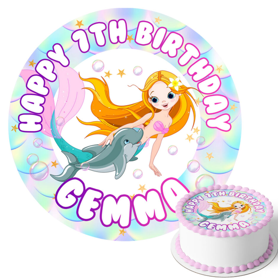 Mermaid-Personalised-Round-Edible-Cake-Topper-Main-Image