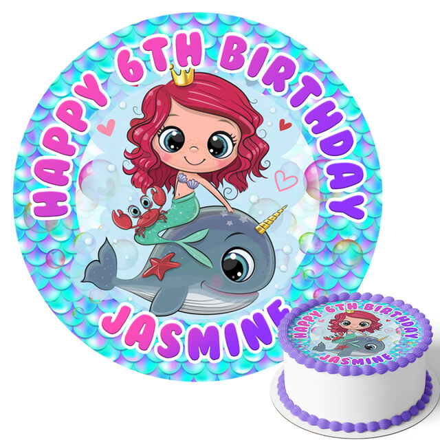 Mermaid + Whale (Round Cake Topper)