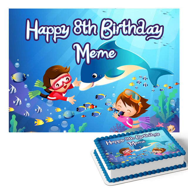 Children + Dolphin (Rectangle Cake Topper)