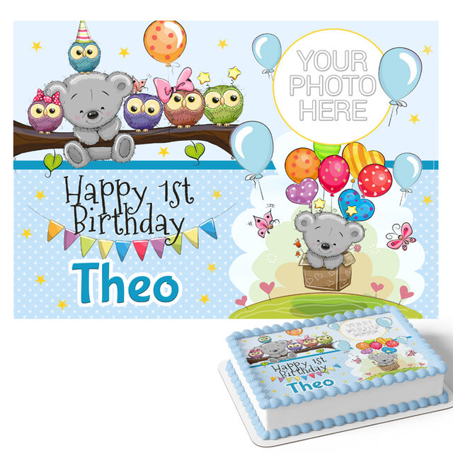 Teddy Bear and Owl (Rectangle Cake Topper)