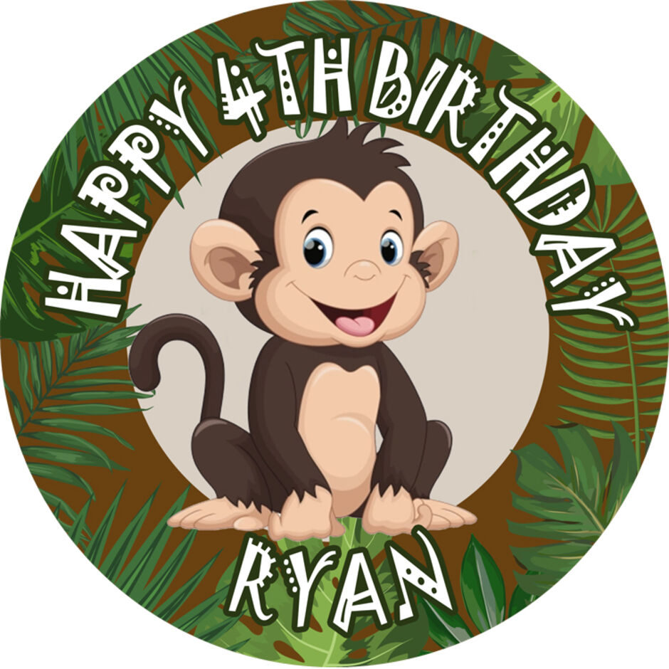 Monkey-Personalised-Round-Edible-Cake-Topper-b