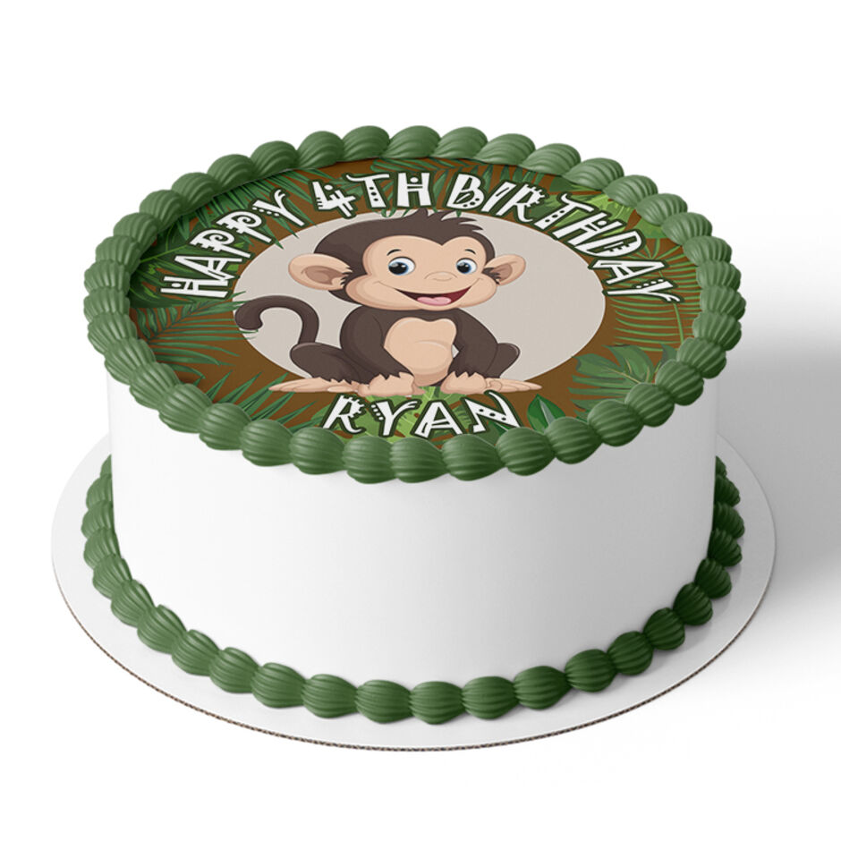 Monkey-Personalised-Round-Edible-Cake-Topper-Cake-View-b
