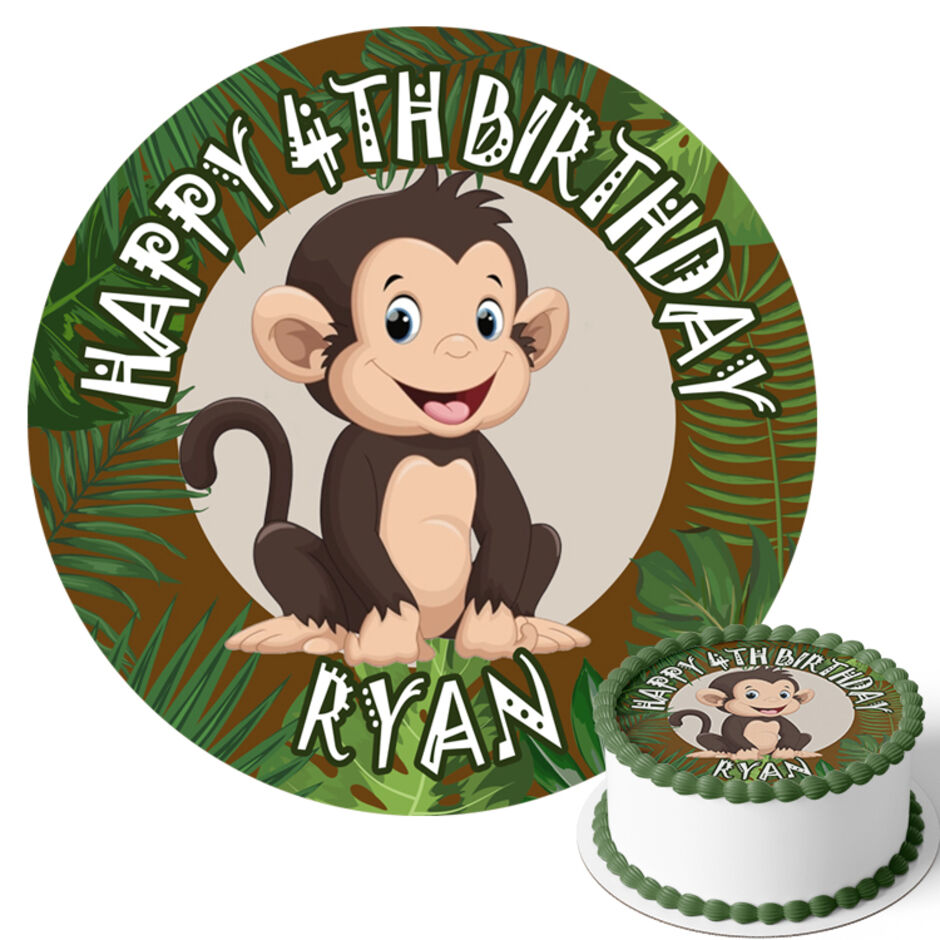 Monkey-Personalised-Round-Edible-Cake-Topper-Main-Image-b