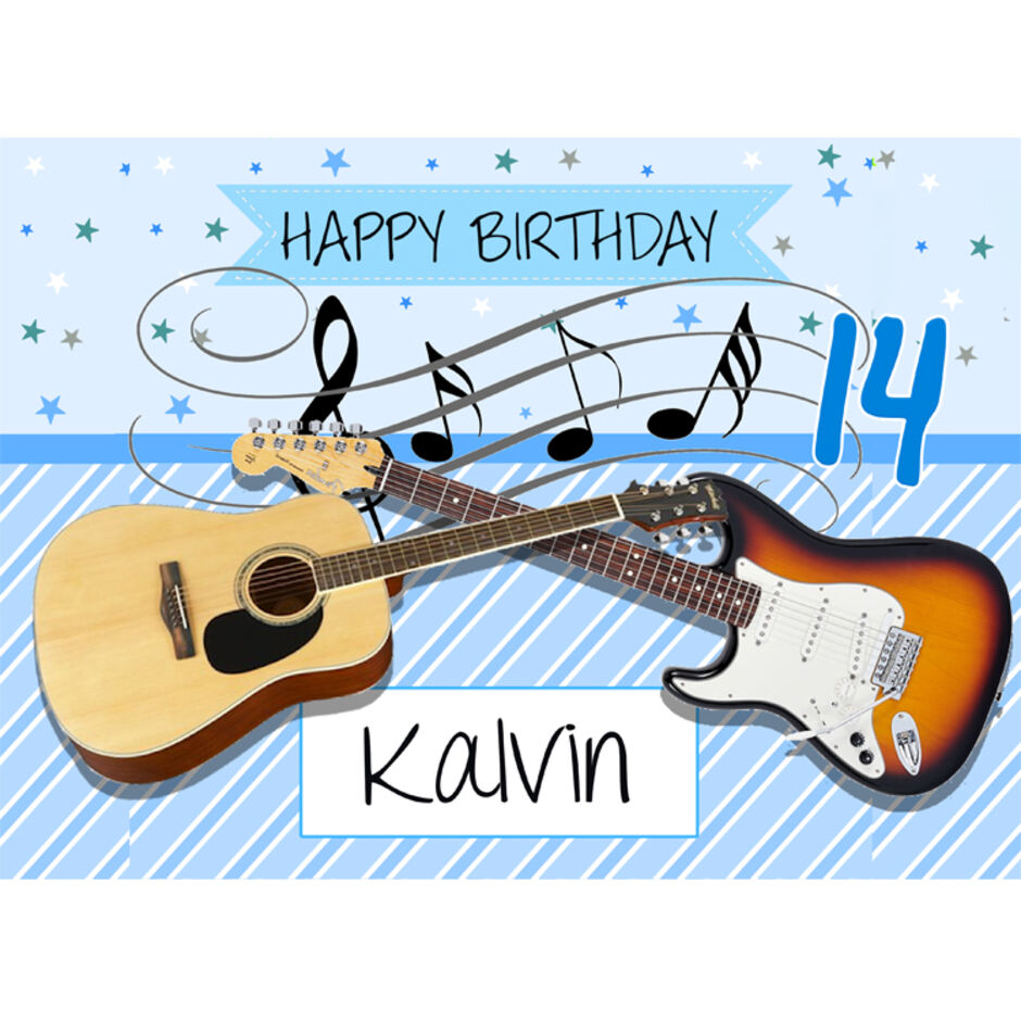 Guitar-Blue-Personalised-Rectangle-Edible-Cake-Topper