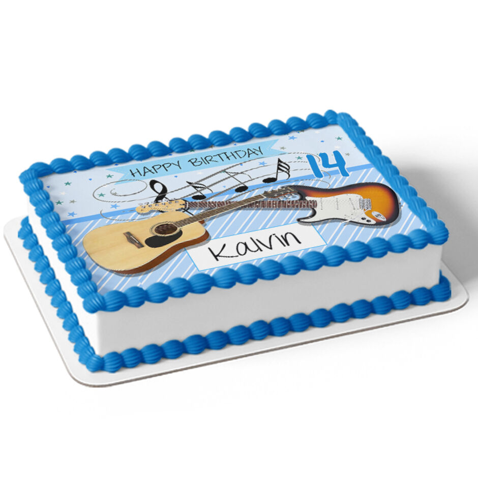 Guitar-Blue-Personalised-Rectangle-Edible-Cake-Topper-Cake-View
