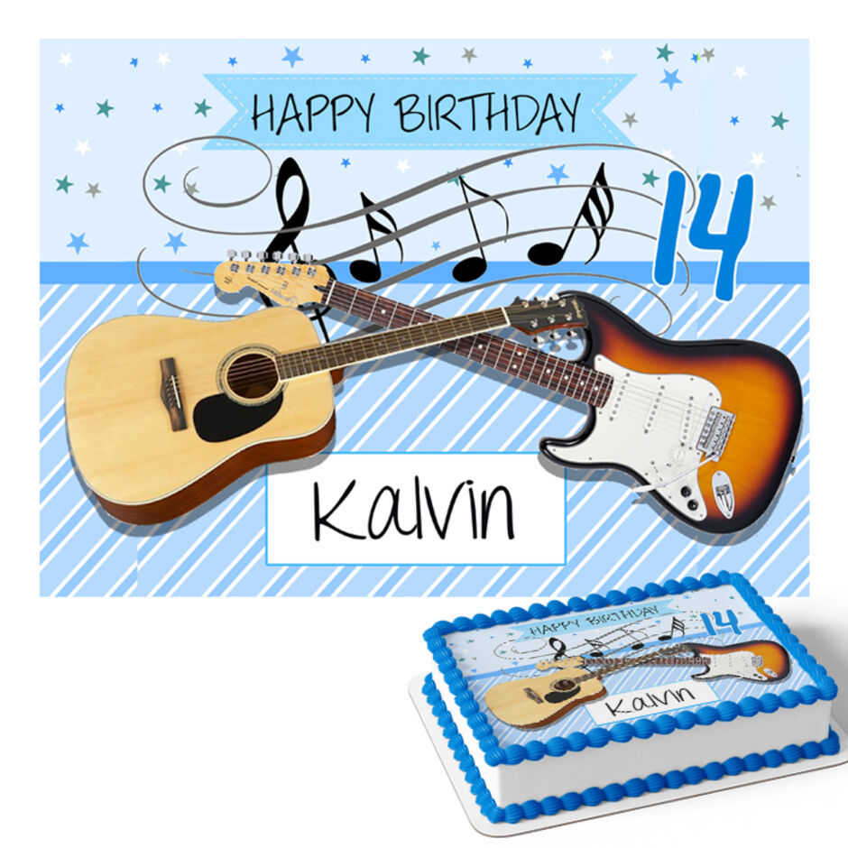 Guitar-Blue-Personalised-Rectangle-Edible-Cake-Topper-Main-Image