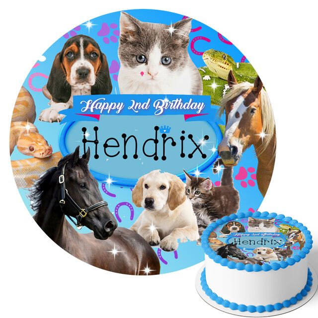 Pet Animals Blue (Round Cake Topper)