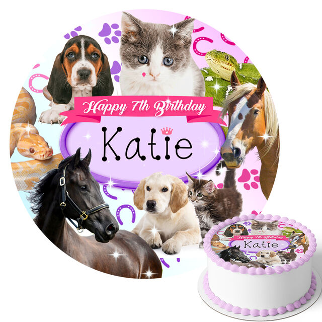 Pet Animals Pink (Round Cake Topper)