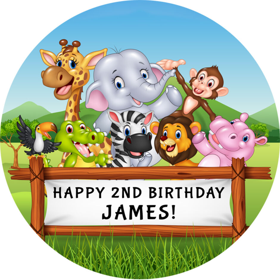 Safari-Animals-Personalised-Round-Edible-Cake-Topper