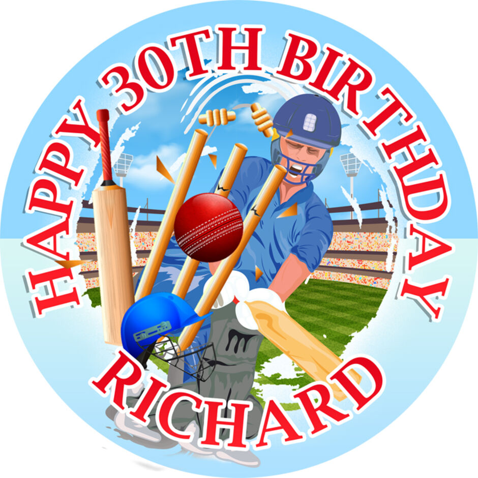 Cricket-Personalised-Round-Edible-Cake-Topper