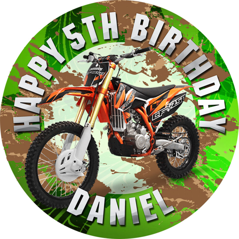 Dirt-Bike-Personalised-Round-Edible-Cake-Topper-Green