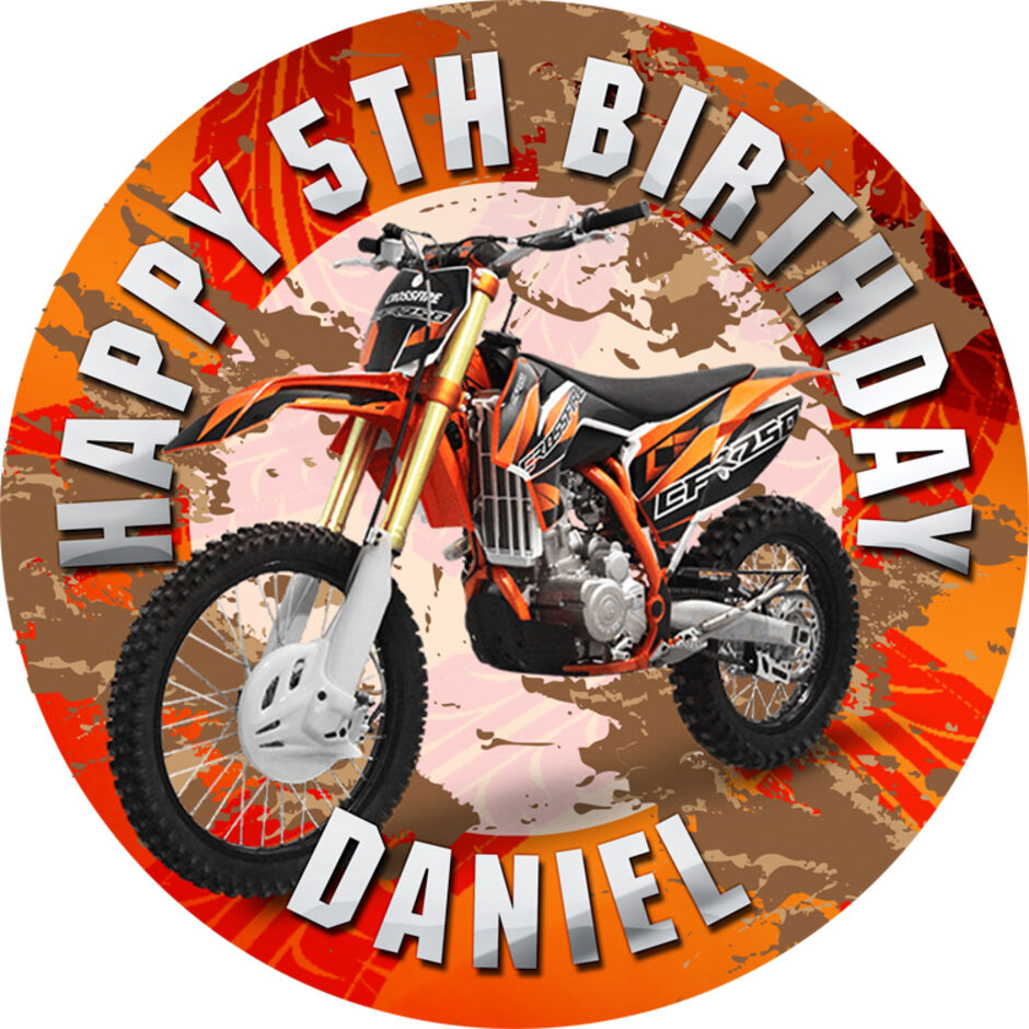 Dirt-Bike-Personalised-Round-Edible-Cake-Topper-Orange