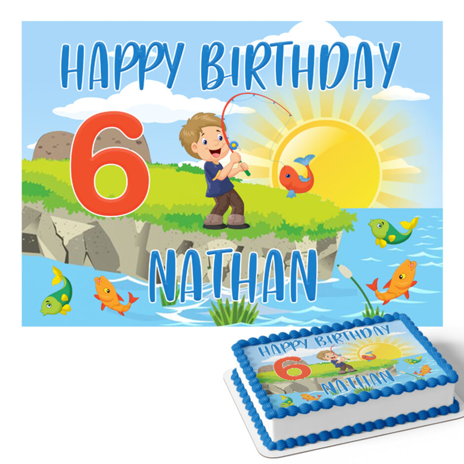 Fishing-Cartoon-Personalised-Rectangle-Edible-Cake-Topper-Main-Image
