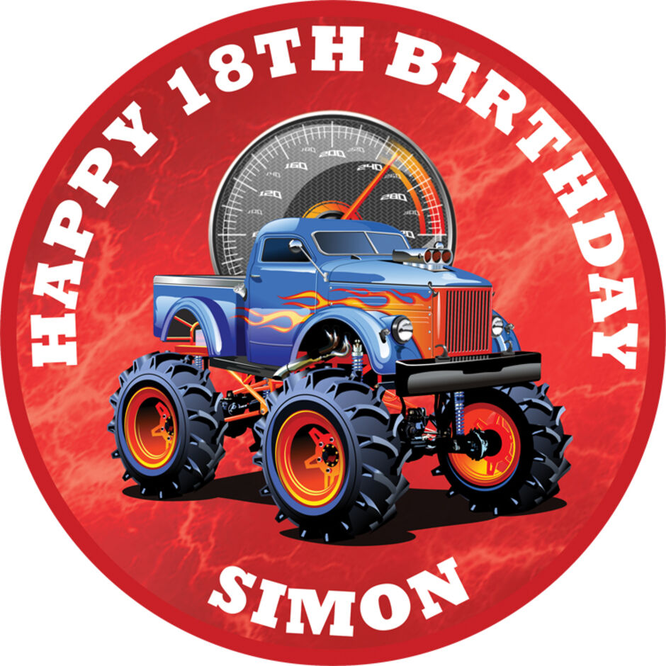Monster-Truck-Personalised-Round-Edible-Cake-Topper