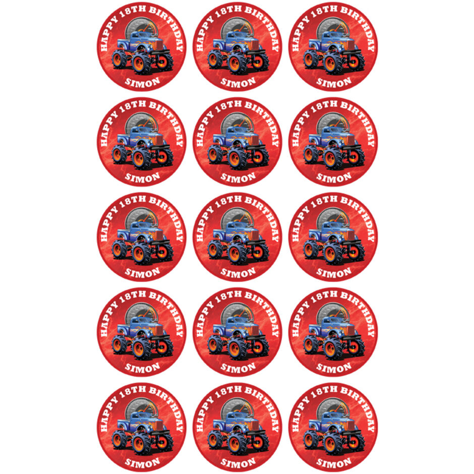 Monster-Truck-Personalised-Round-Edible-Cup-Cake-Toppers