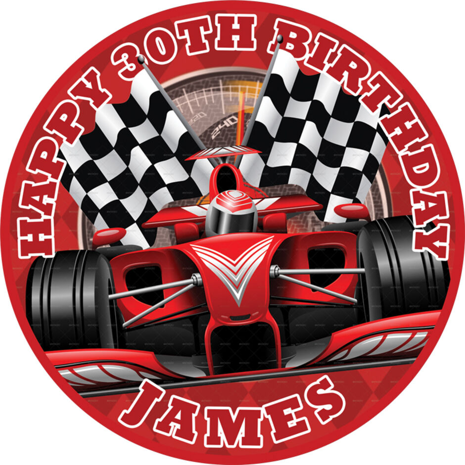 Racing-Car-Personalised-Round-Edible-Cake-Topper