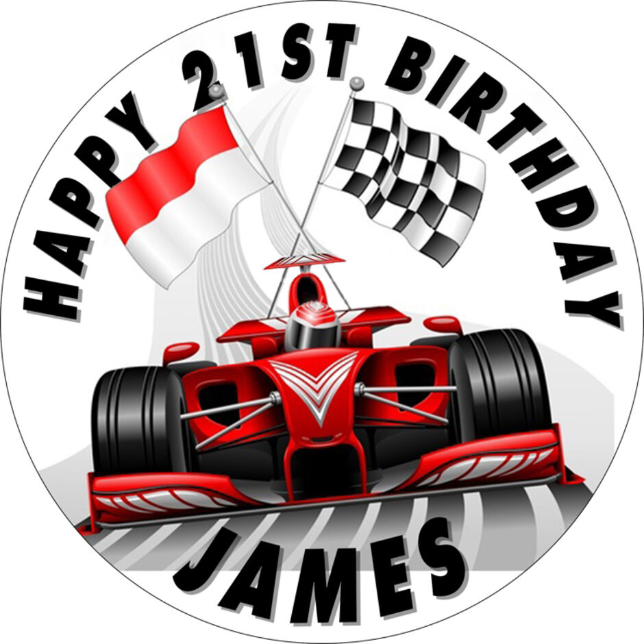 Racing-Car-Personalised-Round-Edible-Cake-Topper-b