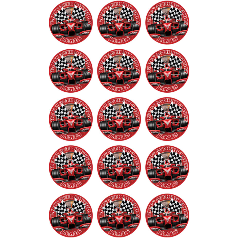 Racing-Car-Personalised-Round-Edible-Cup-Cake-Toppers