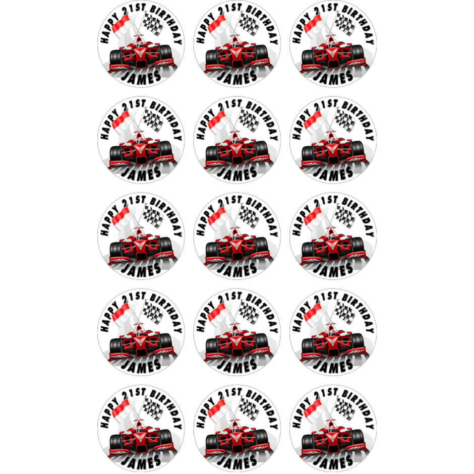 Racing-Car-Personalised-Round-Edible-Cup-Cake-Toppers-b