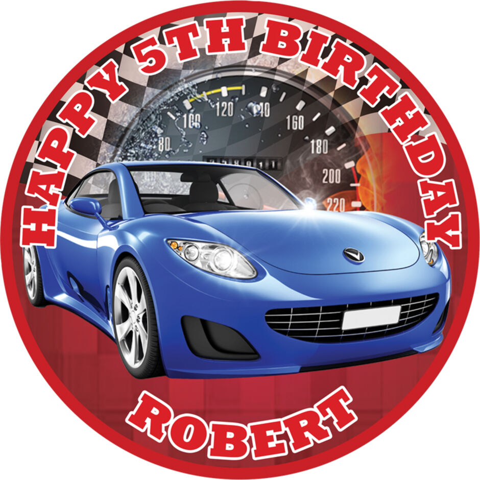 Sports-Car-Personalised-Round-Edible-Cake-Topper-c