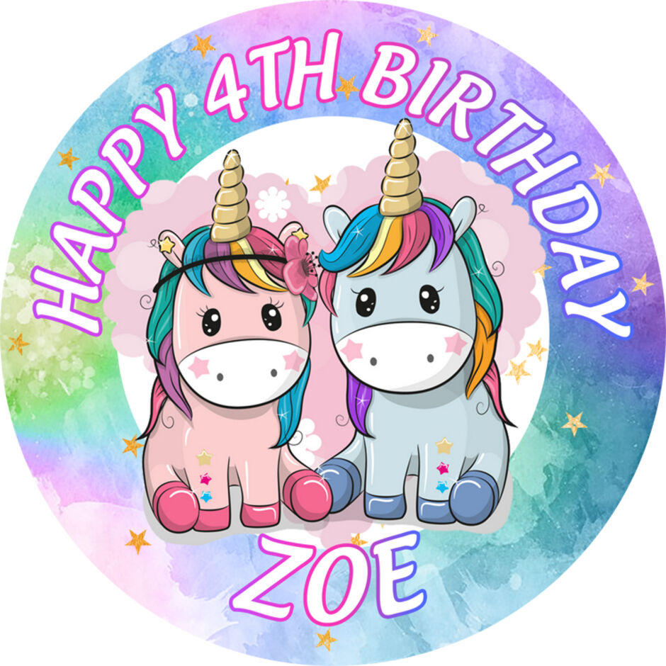 Cute-Unicorns-Personalised-Round-Edible-Cake-Topper