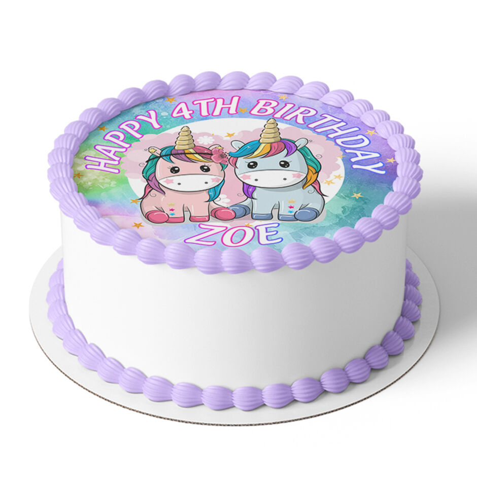 Cute-Unicorns-Personalised-Round-Edible-Cake-Topper-Cake-View