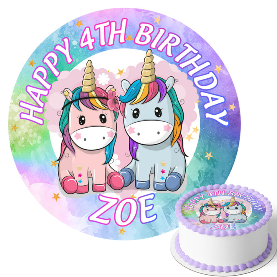 Cute-Unicorns-Personalised-Round-Edible-Cake-Topper-Main-Image