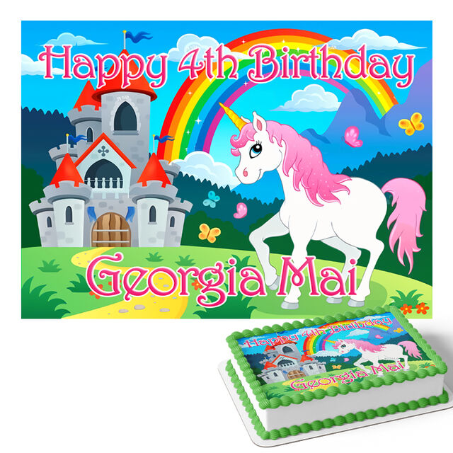 Unicorn Fairy Tale Castle (Rectangle Cake Topper)