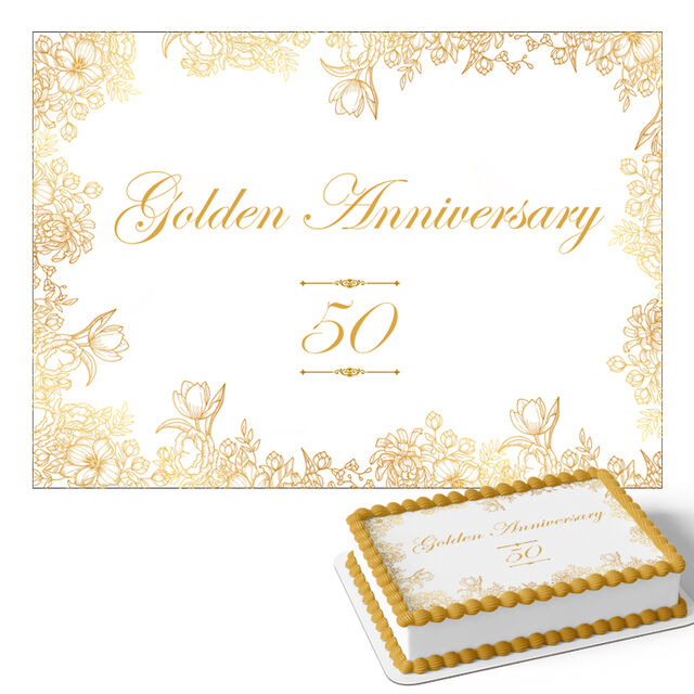 Golden Wedding Anniversary (Rectangle Cake Topper)