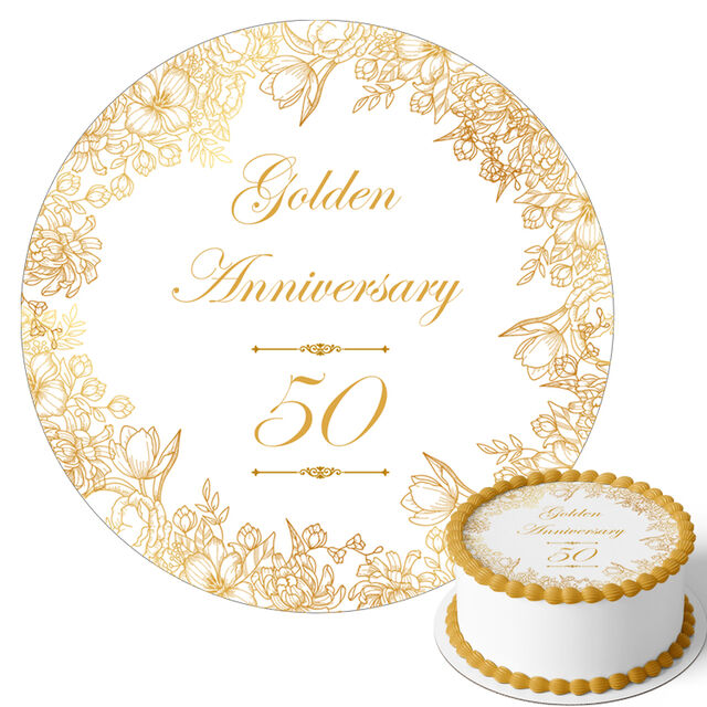 Golden Wedding Anniversary (Round Cake Topper)