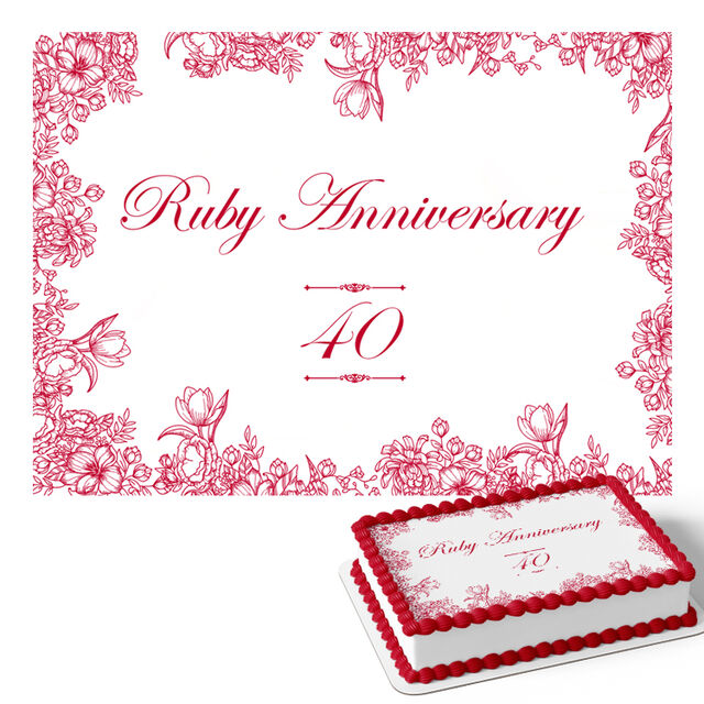 Ruby Wedding Anniversary (Rectangle Cake Topper)
