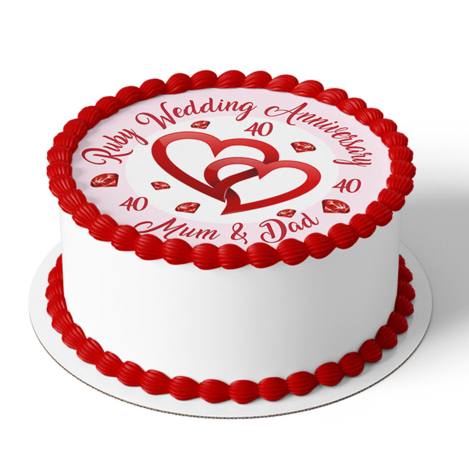 Ruby-Wedding-Anniversary-Personalised-Round-Edible-Cake-Topper-Cake-View-b