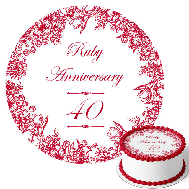 Ruby Wedding Anniversary (Round Cake Topper)
