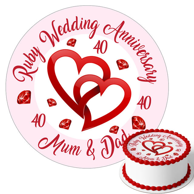 Ruby Wedding Anniversary (Round Cake Topper)