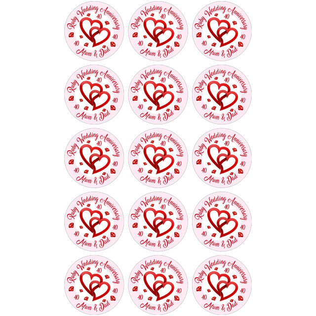 Ruby Wedding Anniversary (Cupcake Toppers)