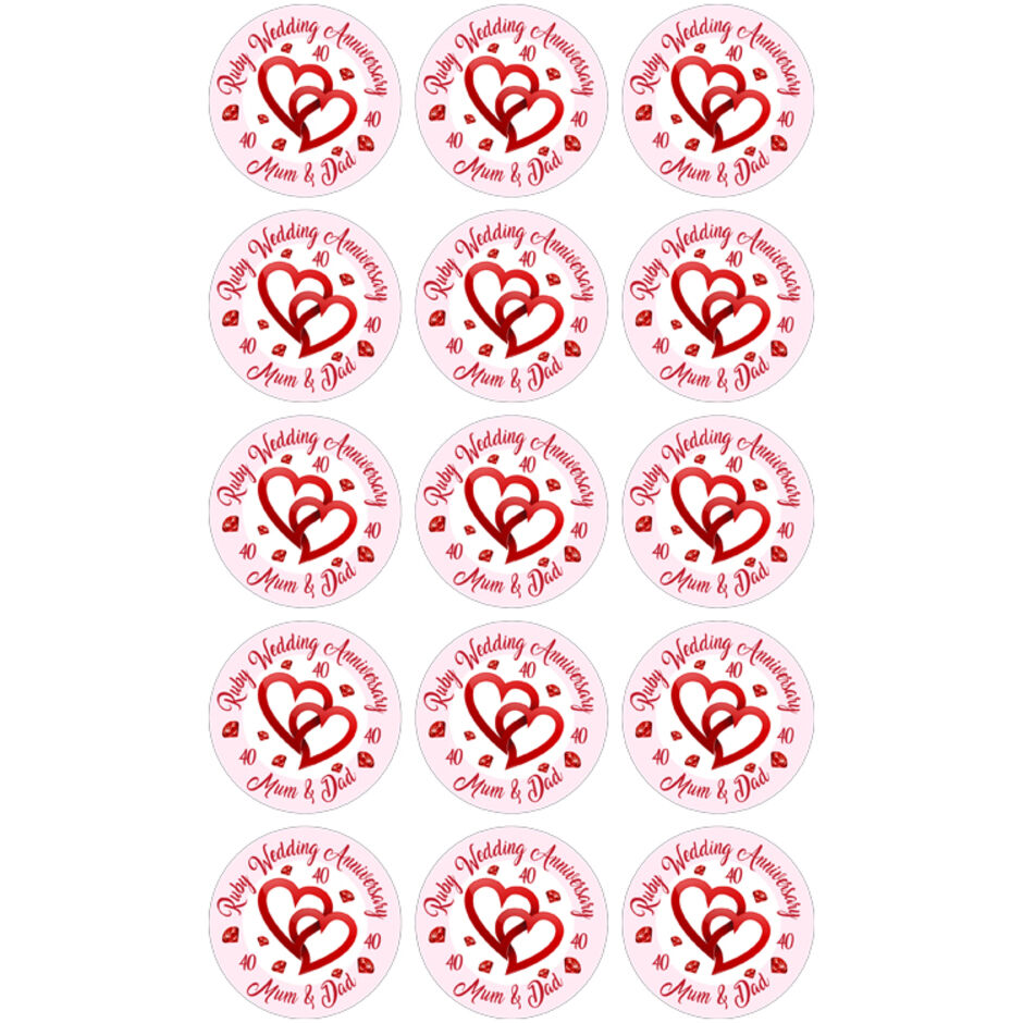 Ruby-Wedding-Anniversary-Personalised-Round-Edible-Cup-Cake-Toppers-b