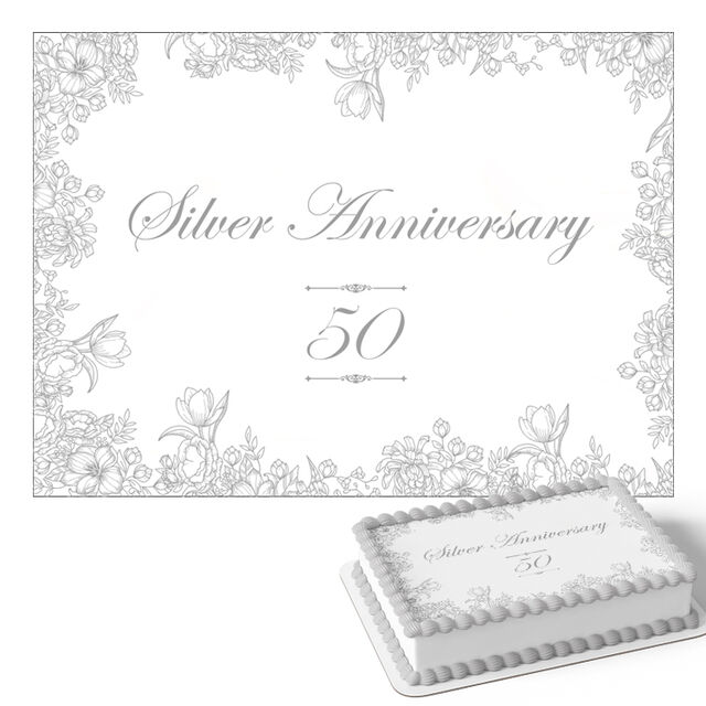 Silver Wedding Anniversary (Rectangle Cake Topper)