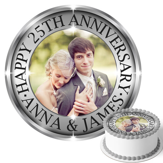 Silver Wedding Anniversary (Round Cake Topper)