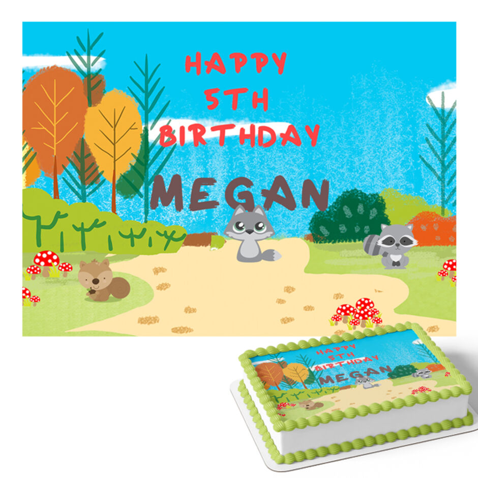 Woodland-Theme-Personalised-Rectangle-Edible-Cake-Toppe-Main-Image