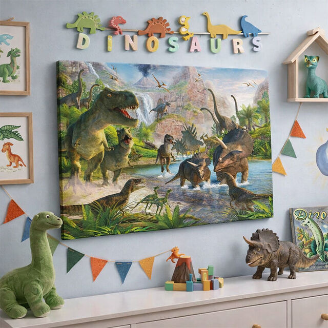 Kids Dinosaur Canvas Wall Art Picture Print