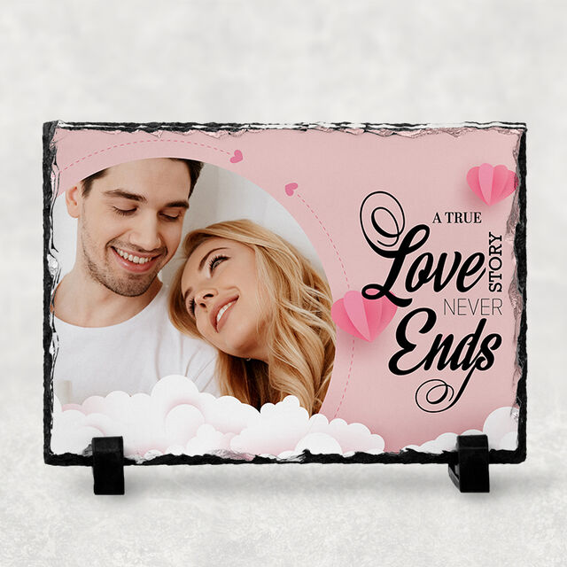 A True Love Story Never Ends Natural Photo Slate