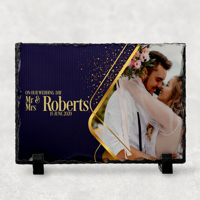 On our Wedding Day Natural Photo Slate