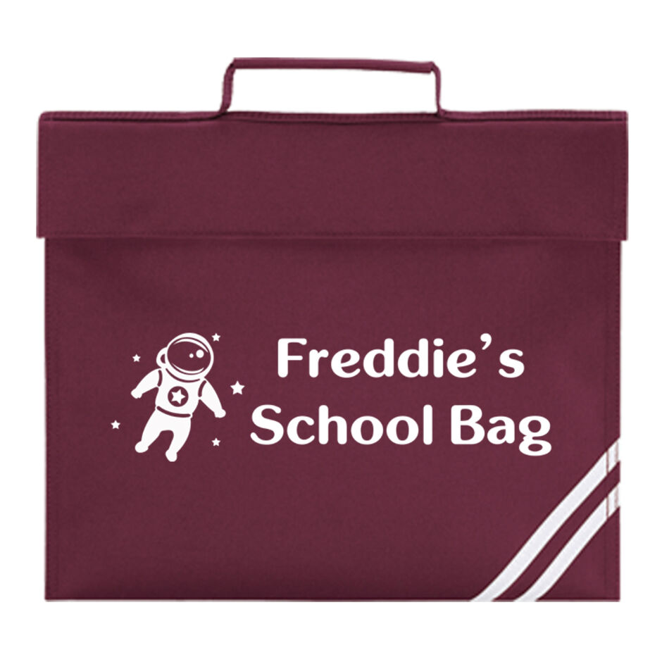 Childrens-Space-Astronaute-Personalised-Theme-Burgundy-School-Book-Bag