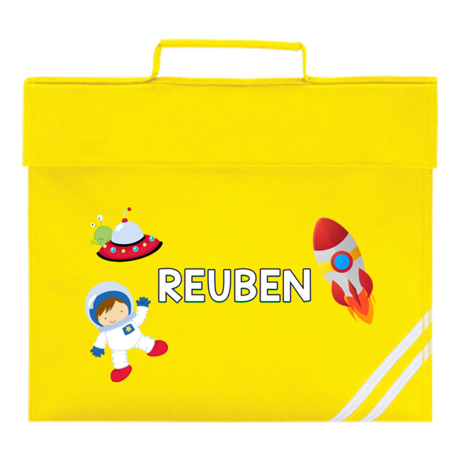 Childrens-Space-Theme-Personalised-Yellow-School-Book-Bag