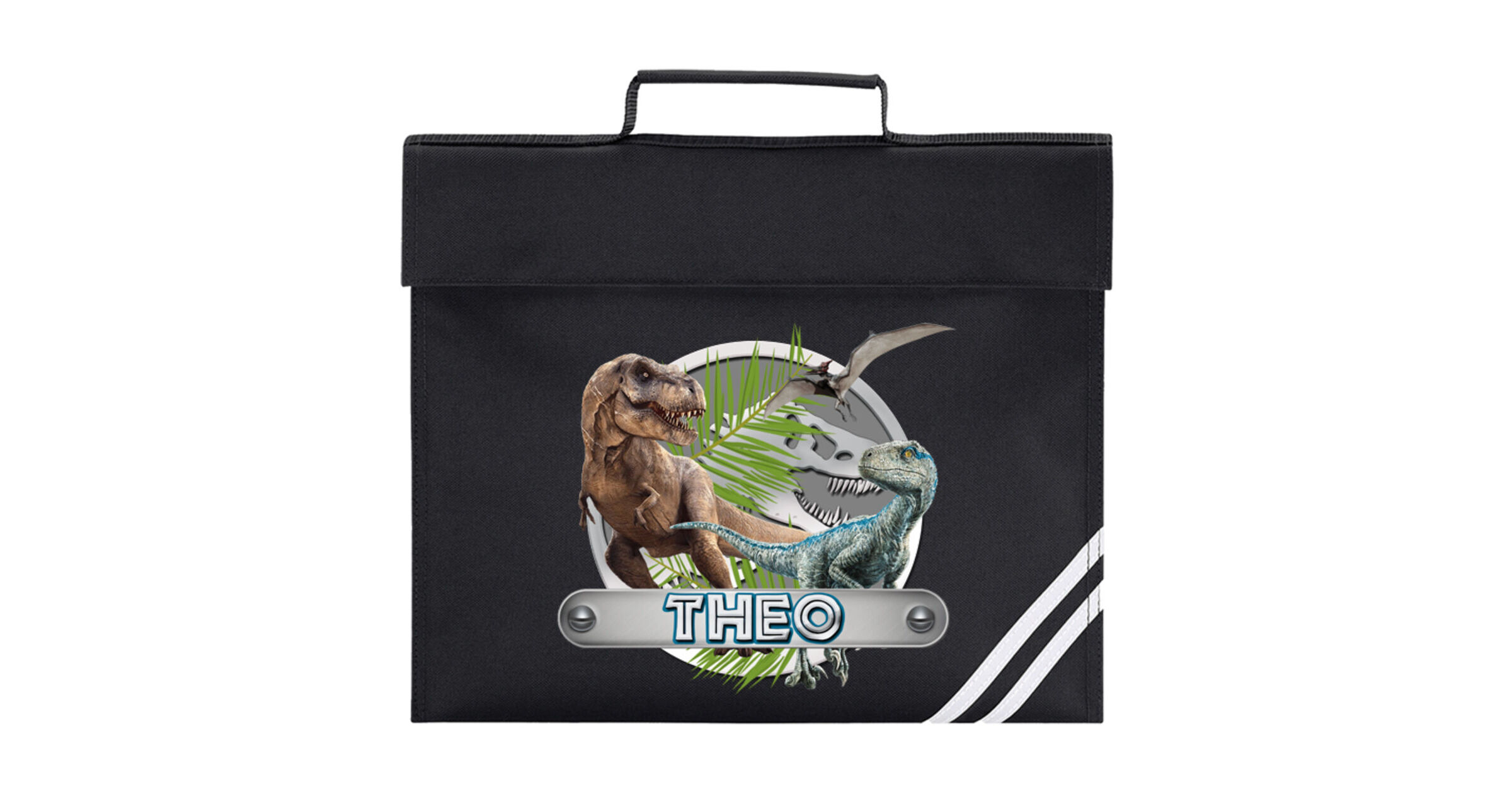 thumbnail image 2 of Personalised Dinosaur School Book Bag For Kids – Any Name – T-Rex / Velociraptor Theme 2 of 6